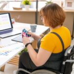 pretty designer in casualwear choosing color for website design from palette